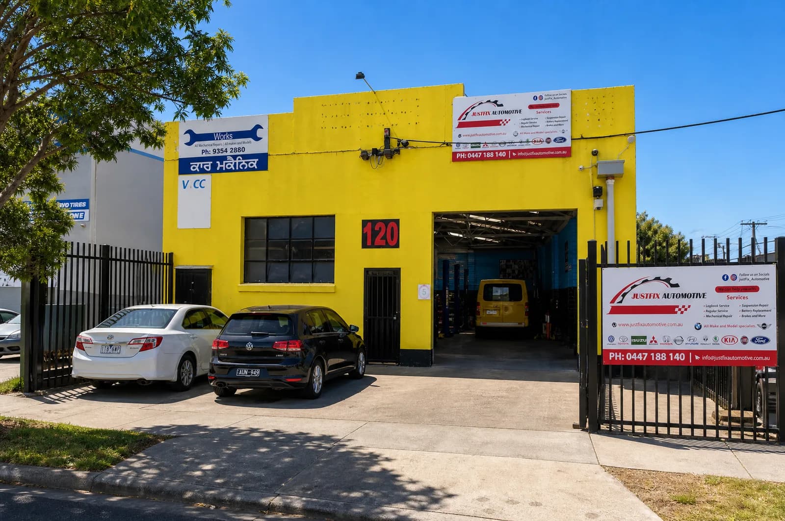 JustFix Automotive workshop exterior at 120 Munro Ave, Sunshine North VIC 3020